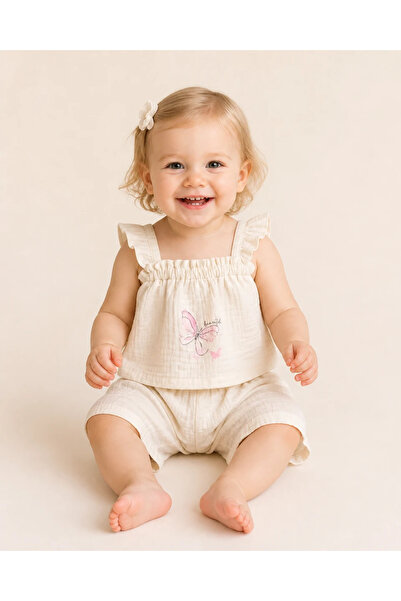 hümabebe Summer 2-Piece Baby Girl Set with Butterfly Detail Shorts