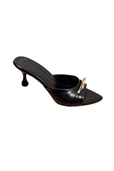 PUNTO 318136 Shiny Leather Gold Buckle Heeled Slippers