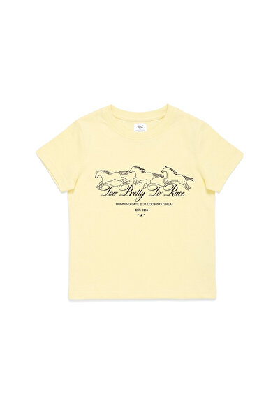 WHITE OF CREATIVE Kadın Too Pretty To Race Yazılı Baskılı Baby Tee Crop Top