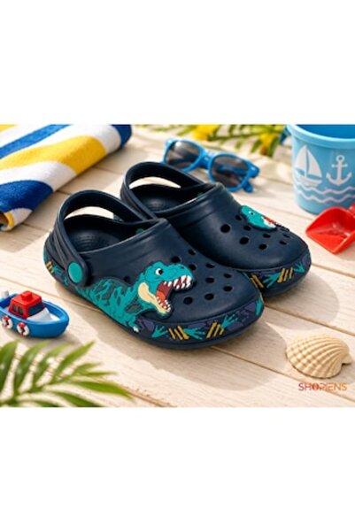 SHOPIENS Papuci tip saboți pentru copii, mărimea 32-33, model dinozaur albast...