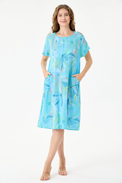 della moor Turquoise Italian Floral Patterned Double Side Pocket Dress 38 - 4...