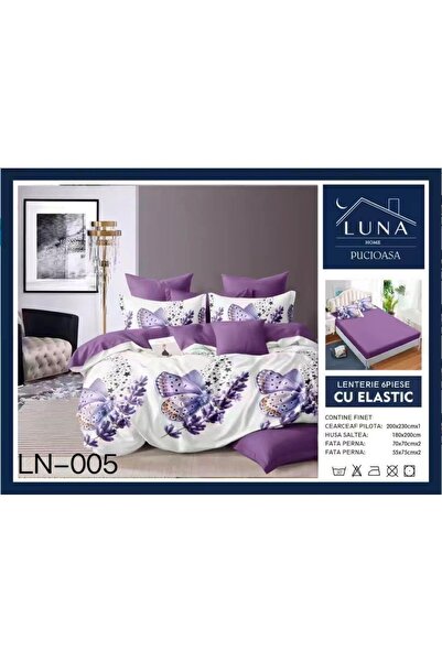 Pucioasa Lenjerie de Pat Finet Gros 6 Piese Cearceaf cu Elastic 180x200 cm