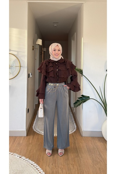NİLNUR MODA بنطلون بالازو من التينسل كوبرا بخصر مطاطي للموسم الجديد