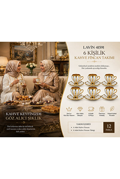 Lavin 41591 Porselen 6 Kişilik Kahve Fincan Takımı