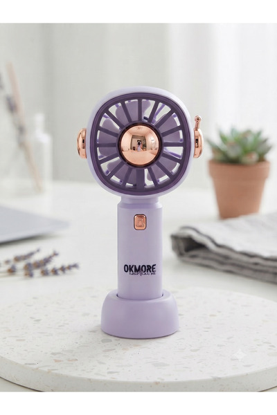 OKMORE 3 Kademeli Şarjlı El Vantilatörü Standlı USB Mini Masaüstü Taşınabilir