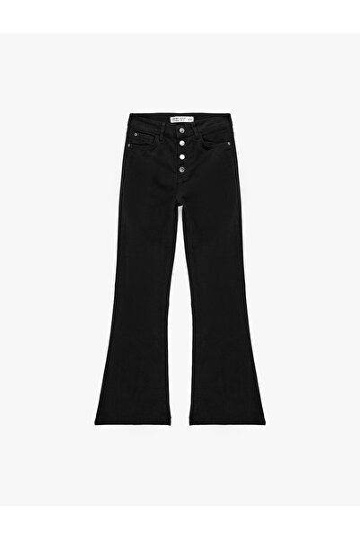 Koton Button Detailed High Waist Spanish Flare Denim Trousers with Pockets - ...