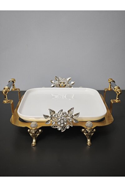 PARILTI HOME COLLECTİON Special Laser-Cut Porcelain Square Serving Plate Luxu...
