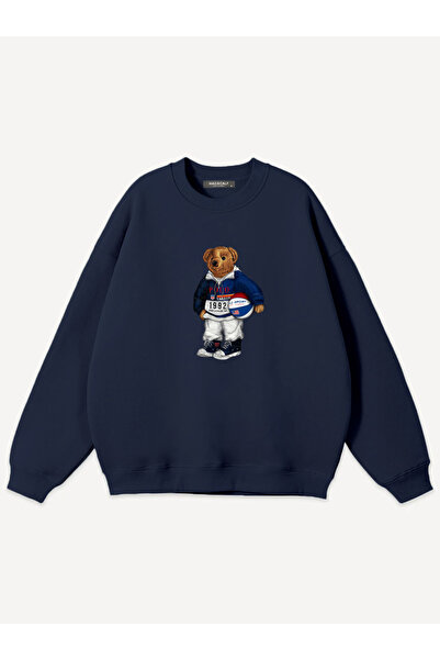 Mad&Calf Unisex College Teddy Printed Crew Neck Oversize Sweatshirt