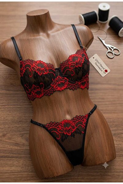 Masal Lingerie طقم حمالة صدر نسائية أنيقة بدون كابسولات مزينة بالدانتيل والورود