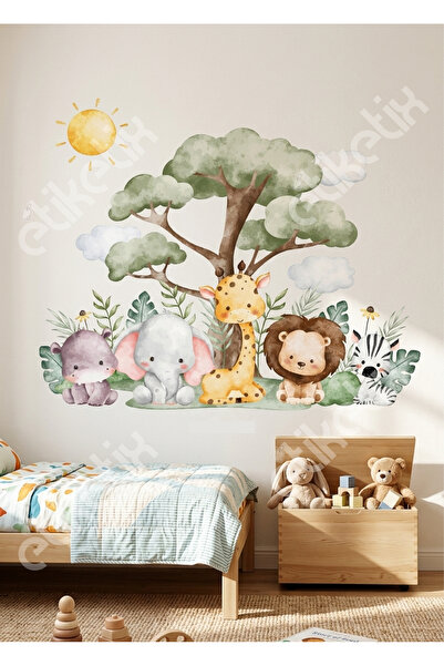 Sevimli Safari Hayvanları Duvar ve Cam Sticker Seti