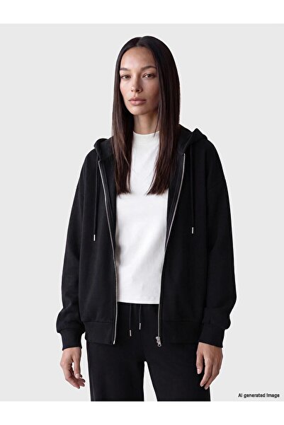 LC Waikiki Hooded Oversize Women's Zippered Sweatshirt (W6)