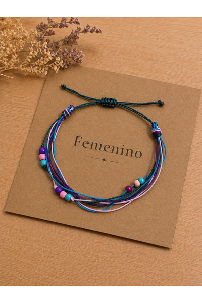 Femenino Pastel Color Multi-Beaded Macrame Rope Bracelet
