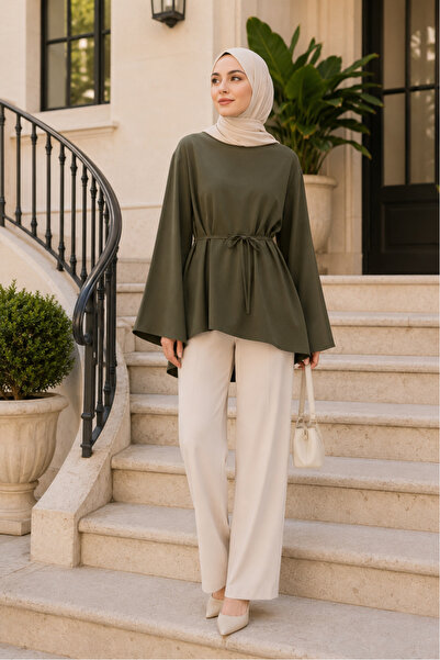 ShopFast Asimetrik Kesim Beli Bağcıklı Oversize Modal Tunik