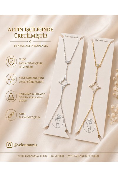 BLUEVELL JEWELRY Veloura Taşlı Yıldız Şahmeran Bileklik Gold & Silver 14 Ayar...