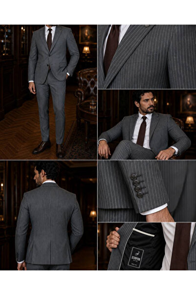 Plus Scorpion Premium Men's 2-Piece Striped Suit, Men's Suit, Pants and Jacke...