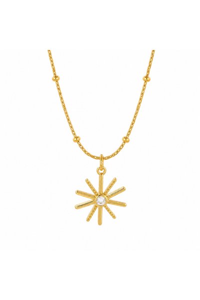 Belora Colier placat cu aur 18K, model raze de soare, lanț răsucit elegant