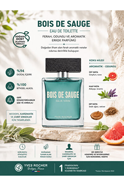 Yves Rocher Bois de Sauge Ferah Odunsu ve Aromatik Erkek Eau de Toilette Parf...