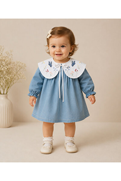 Alvadonna Embroidered Baby Collar Baby Girl Denim Seasonal Dress