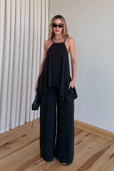 Laluvia Black Stone Detailed Jumpsuit - 3464