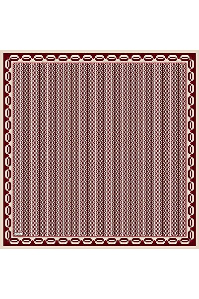 Levidor Red Twill Silk Scarf with Ring Detail on the Edges