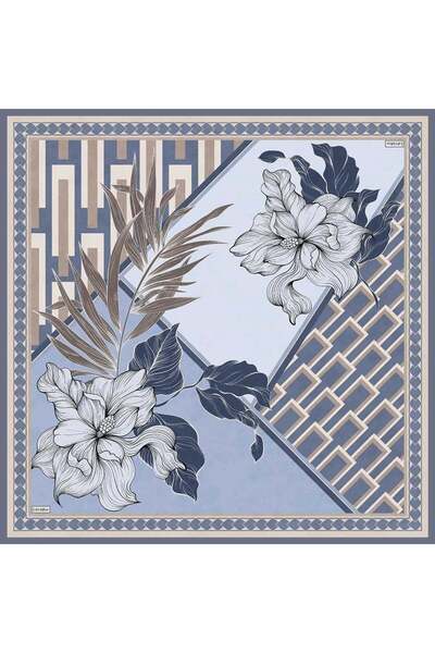 Levidor Blue Geometric Edge Twill Silk Scarf