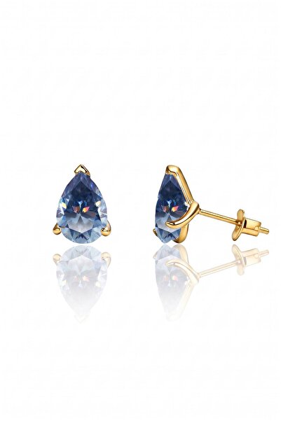 MEETMAY 18K Gold Plated S925 Silver Blue Moissanite Earrings - Pear Cut - 0.5...