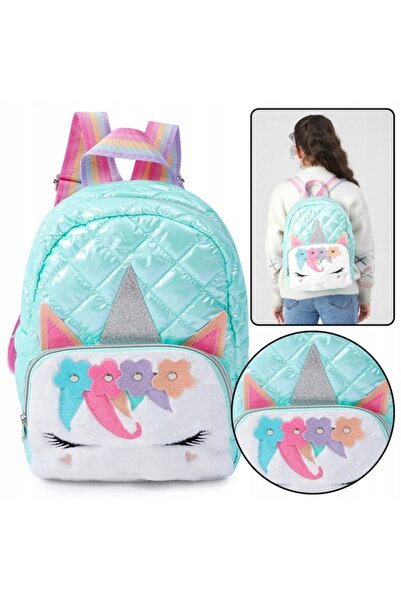LeanToys Rucsac școlar pentru copii, matlasat, cu unicorn, turcoaz, 32cm