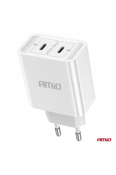 NO BRAND Încărcător de rețea 230V 2x USB-C 40W Amio-03892
