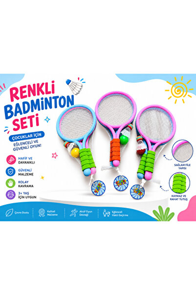 Genel Markalar Çocuk Badminton Seti 2 Raket + 2 Top Renkli Oyuncak Spor Seti ...
