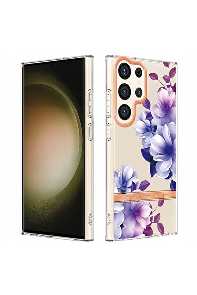 NO BRAND Husă cu flori pentru spate pentru Samsung Galaxy S22 Ultra Mov + Șnu...