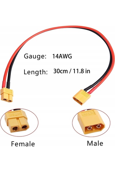 NO BRAND 2 bucăți cablu Xt60 tată-mamă 30cm 14AWG din silicon + 2 perechi Xt6...