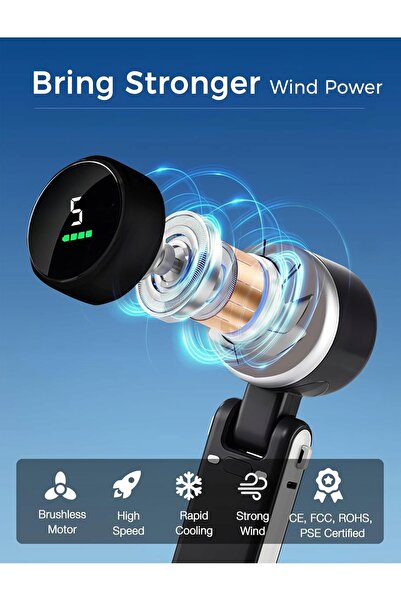 NO BRAND Ventilator portabil pliabil USB cu LED, 5 viteze, Turbo