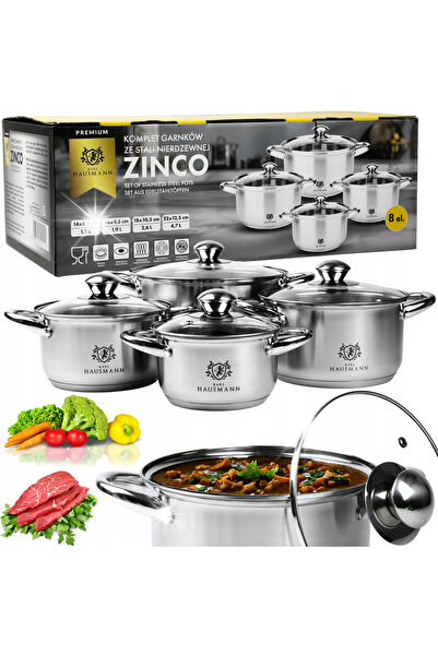 NO BRAND Set complet de oale din oțel inoxidabil, pentru gaz și inducție, 8 p...
