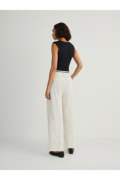 NO BRAND Pantaloni lungi, drepți, netezi, clasici, din bumbac crem, cu accent L