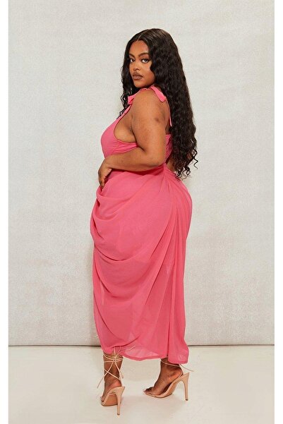 NO BRAND Prettylittlething Rochie midi roz asimetrică cu șliț 42