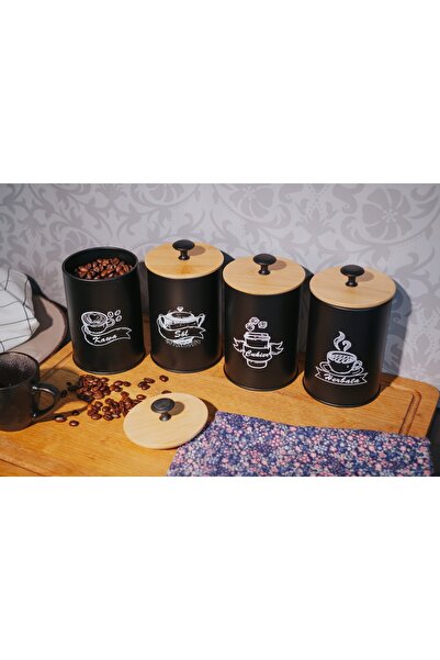 NO BRAND Set de recipiente de bucătărie, 4 recipiente negre pentru cafea, cea...