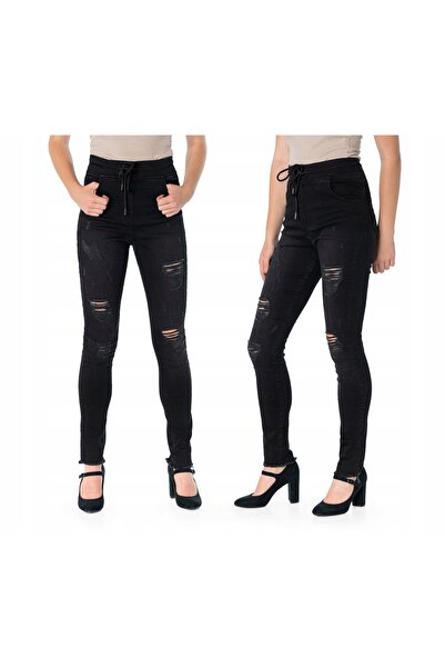 NO BRAND Pantaloni blugi de damă tip tub cu rupturi, talie înaltă 9021a-1 36