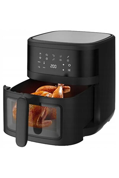 NO BRAND Friteuză cu aer cald neagră, 6.5L, 1800W, cu funcție de grătar