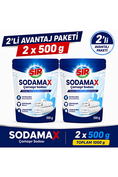Sır Sodamax Çamaşır Sodası 2 x 500 g Avantaj Paketi | Toplam 1000 g | Deterja...
