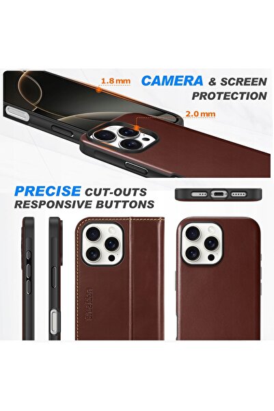 NO BRAND Husă Shieldon din Piele Naturală Magsafe pentru iPhone 16 Pro 2 în 1...