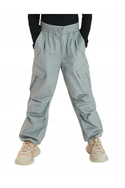 NO BRAND Pantaloni jogger gri cu buzunare cargo și talie elastică Reserve 164