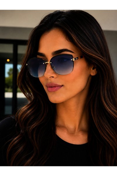 Bymiel Women's Gradient Glass Gold Detailed Frameless Sunglasses Uv400