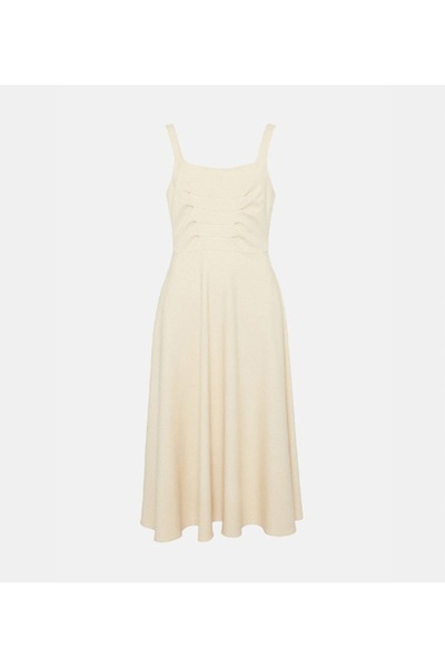 NO BRAND Rochie midi bej cu mâneci, cu bretele și buzunare, Coast 44