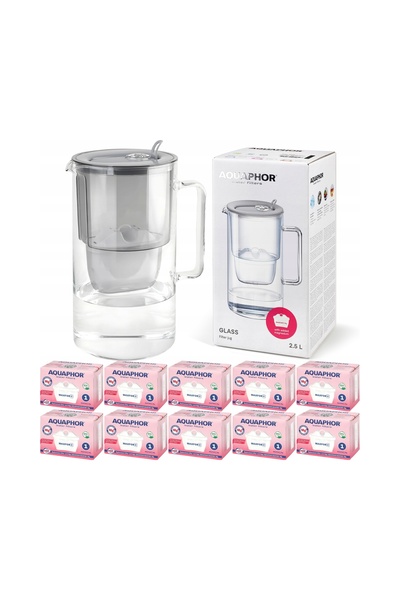 Aquaphor Morion Cană filtrantă din sticlă Aquaphor Glass Gray + 10 cartușe fi...