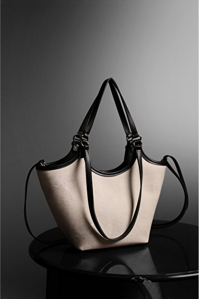 Rimense Women's Linen Black Faux Leather Hand and Shoulder Bag