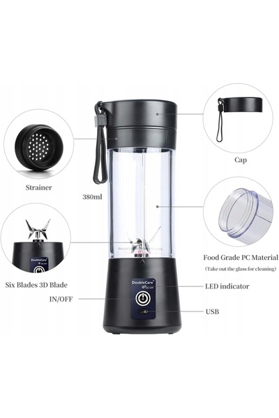 NO BRAND Blender Portabil USB 380ml 6 Lame Smoothie-uri Cocktailuri Reîncărca...