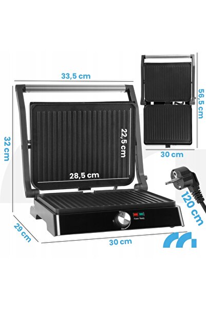 MalTec Grătar electric, aparat de făcut panini, extensibil, puternic, 2200W