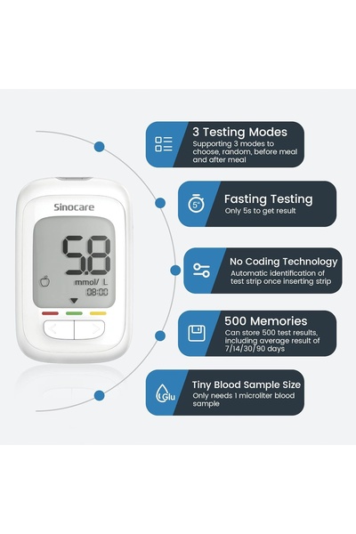NO BRAND Glucometru Sinocare SAFE AQ PRO I (mg/dl) cu 100 benzi de testare și...