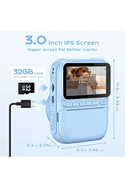 NO BRAND Greenkinder Cameră foto digitală instant HD cu imprimantă 32GB SD Al...