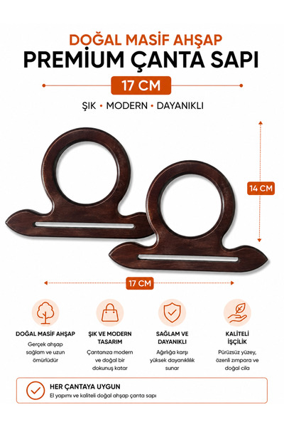 vollen yarn Mâner pentru geantă din lemn masiv natural premium 17 cm 1 perech...